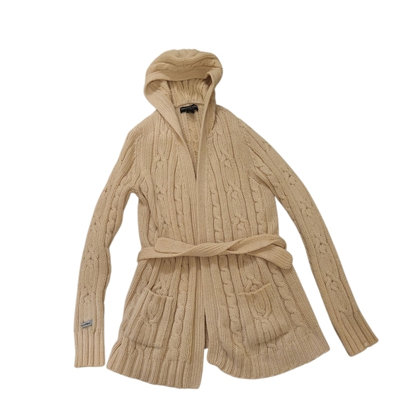 Vintage Abercrombie & Fitch Y2K Hooded Cable Knit Wool Cardigan Sweater Sz Med - Picture 1 of 9